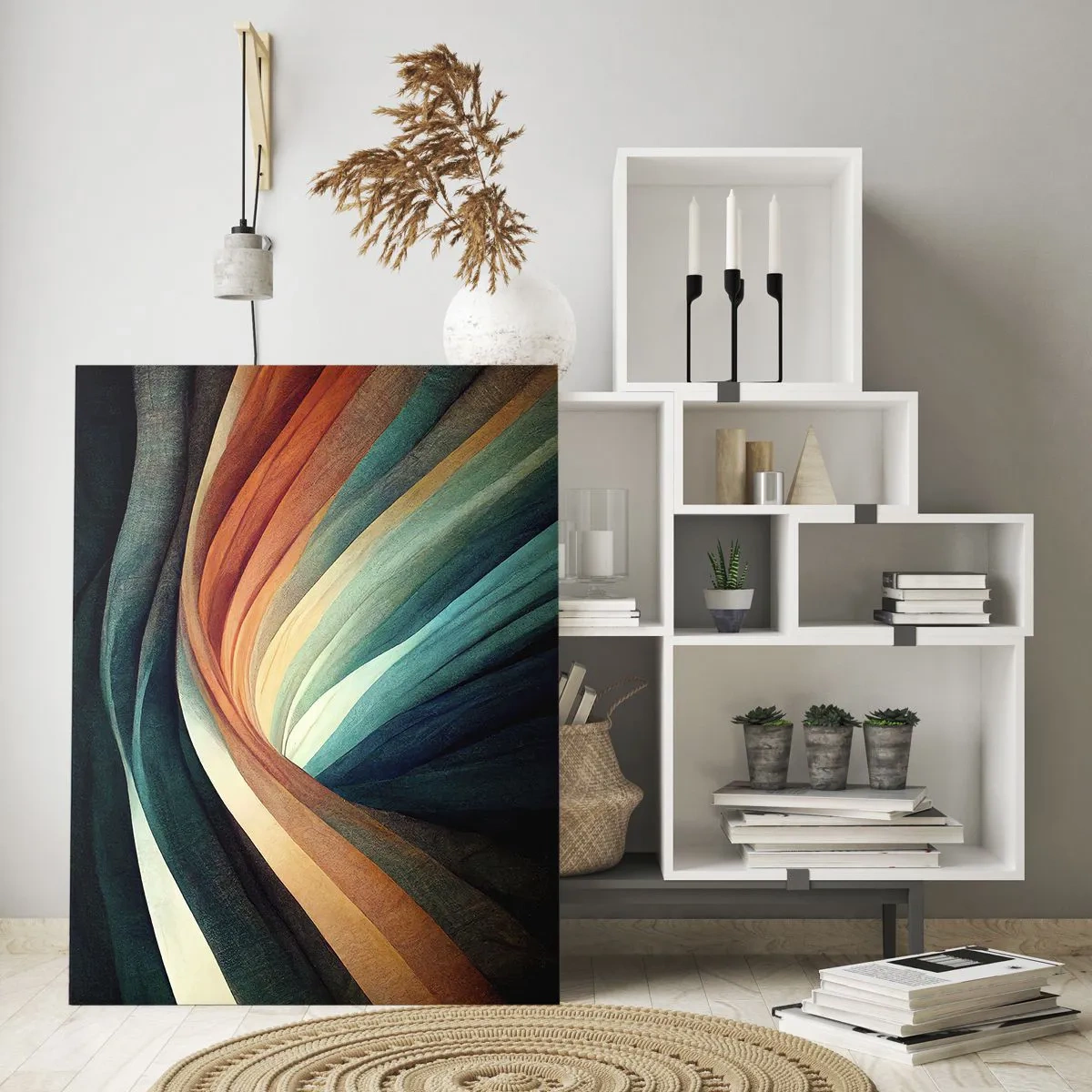 Obraz na szkle - Abstrakcyjne fale w ciepłych i chłodnych odcieniach - 80x120cm - Utkane z barw - Nowoczesna dekoracja ścienna do salonu i sypialni ARTTOR