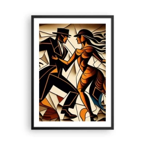 Plakat w czarnej ramie - Dynamiczna para tańcząca tango w stylu kubistycznym - 50x70cm - Taniec pasji i namiętności - Nowoczesna dekoracja ścienna do salonu i sypialni ARTTOR