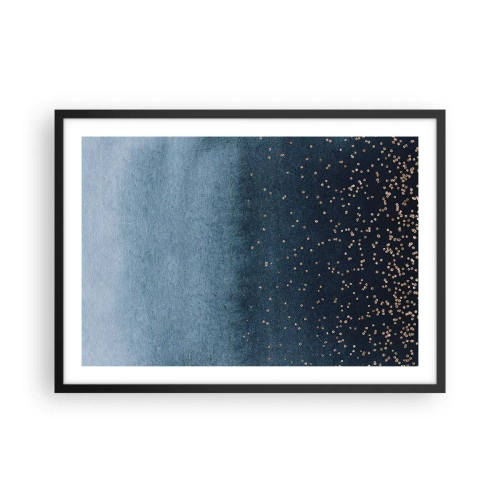 Plakat w czarnej ramie - Niebieskie gradienty z drobnymi złotymi akcentami - 70x50cm - Kompozycja – niebieskie fazy - Nowoczesna dekoracja ścienna do salonu i sypialni ARTTOR