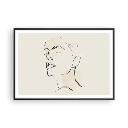 Plakat w czarnej ramie - Minimalistyczny szkic kobiecej twarzy - 100x70cm - Dumne spojrzenie - Nowoczesna dekoracja ścienna do salonu i sypialni ARTTOR