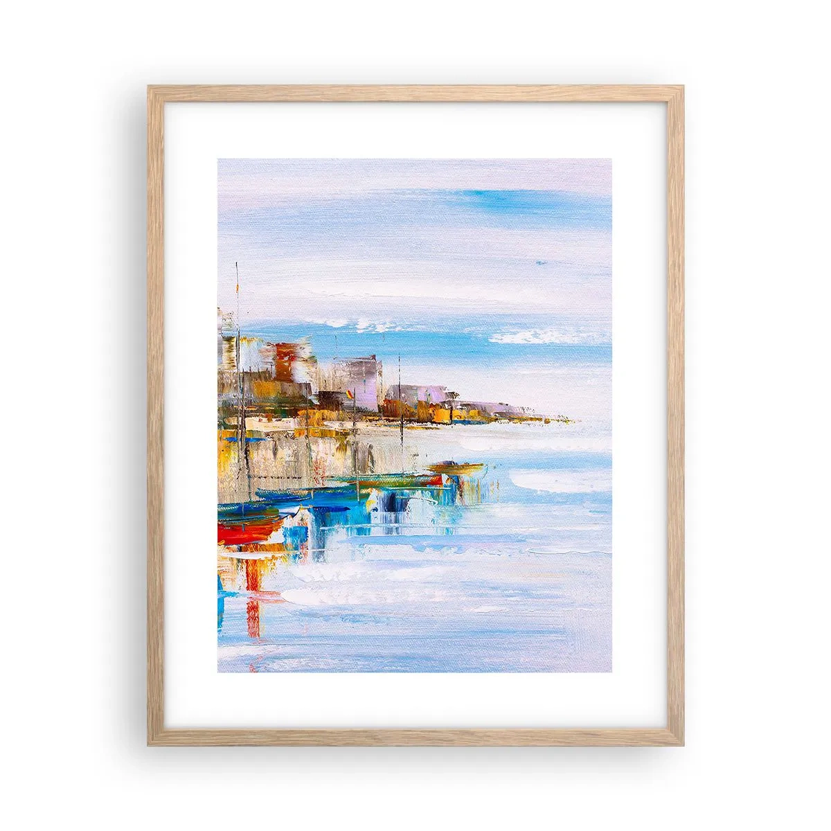 Plakat w ramie jasny dąb - Wielobarwna miejska przystań - 40x50 cm