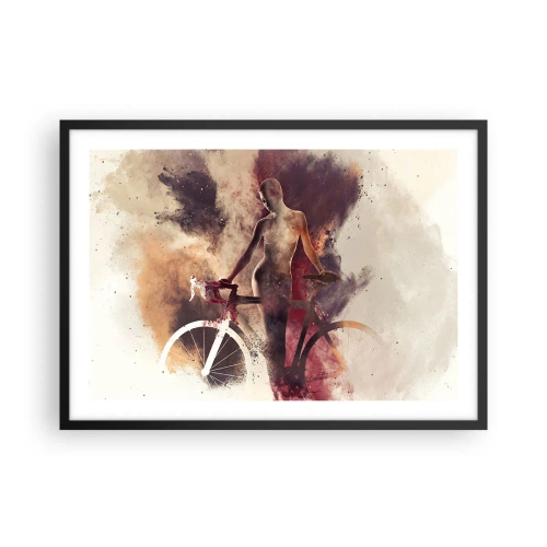 Plakat w czarnej ramie - Abstrakcyjna sylwetka z rowerem w artystycznym stylu - 70x50cm - W marmurowych kształtach rowerowa dusza - Nowoczesna dekoracja ścienna do salonu i sypialni ARTTOR