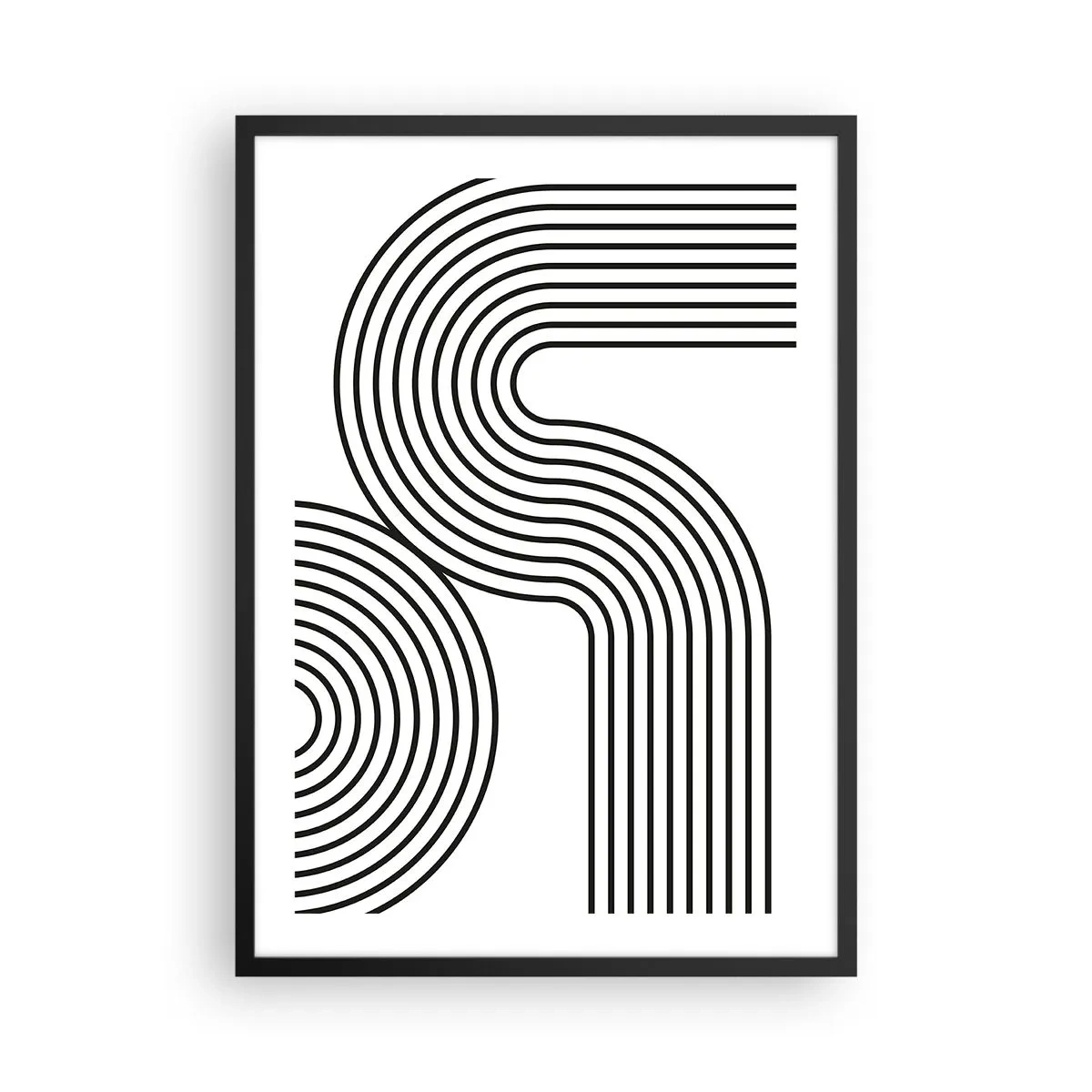 Plakat w czarnej ramie - Nowoczesna grafika z abstrakcyjnymi liniami w czerni i bieli - 50x70cm - Na zakręcie - Nowoczesna dekoracja ścienna do salonu i sypialni ARTTOR