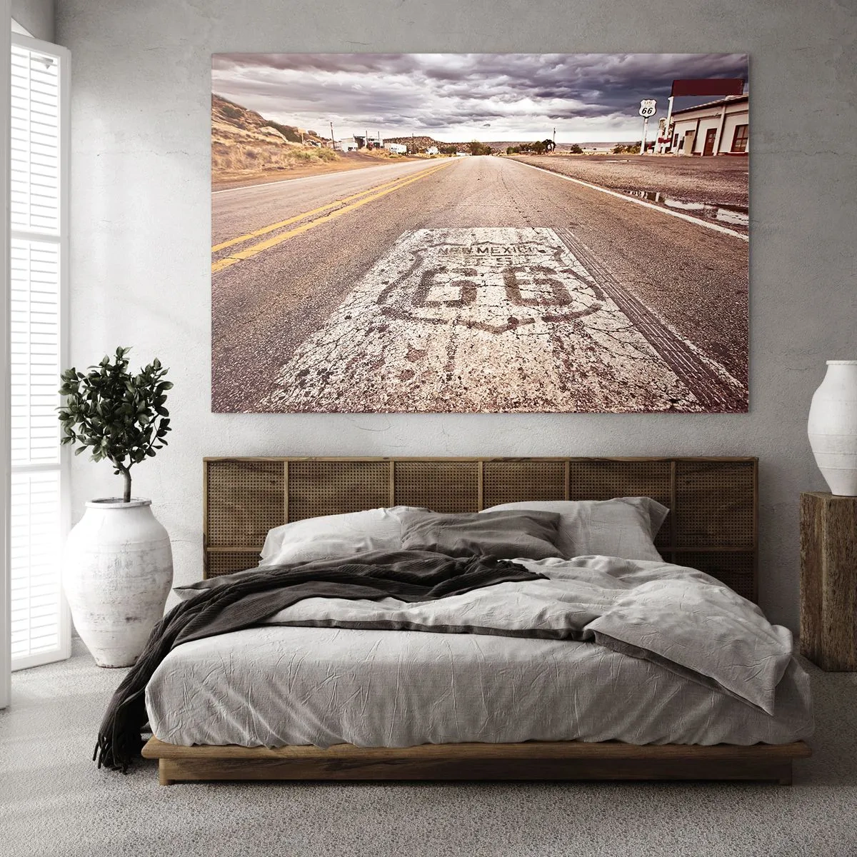 Obraz na szkle - Droga Route 66 z widokiem na horyzont - 70x50cm - Mother Road - amerykańska legenda - Nowoczesna dekoracja ścienna do salonu i sypialni ARTTOR