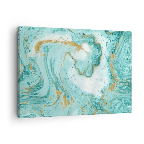 Obraz na płótnie - Turkusowy marmur z akcentami złota w abstrakcyjnej kompozycji - 70x50cm - Pod wielką falą z epoki Edo - Nowoczesna dekoracja ścienna do salonu i sypialni ARTTOR