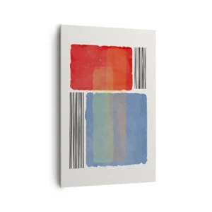 Obraz na płótnie - Geometryczna kompozycja z kolorowymi blokami i liniami - 80x120cm - Duch i litera geometrii - Nowoczesna dekoracja ścienna do salonu i sypialni ARTTOR