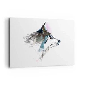 Obraz na płótnie - Akwarelowy wilk w minimalistycznym stylu - 120x80cm - O wilku mowa - Nowoczesna dekoracja ścienna do salonu, kuchni i sypialni ARTTOR