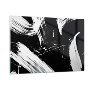 Obraz na szkle - Białe pociągnięcia pędzla na czarnym tle - 120x80cm - Przełamać mrok - Nowoczesna dekoracja ścienna do salonu, kuchni i sypialni ARTTOR
