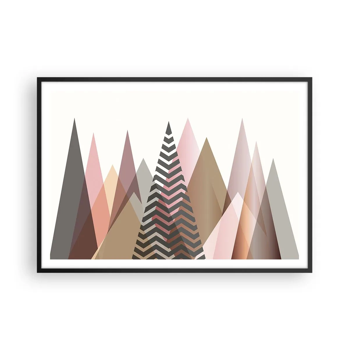 Plakat w czarnej ramie - Kolorowe geometryczne góry w pastelowych odcieniach - 100x70cm - Piramidalny widok - Nowoczesna dekoracja ścienna do salonu i sypialni ARTTOR