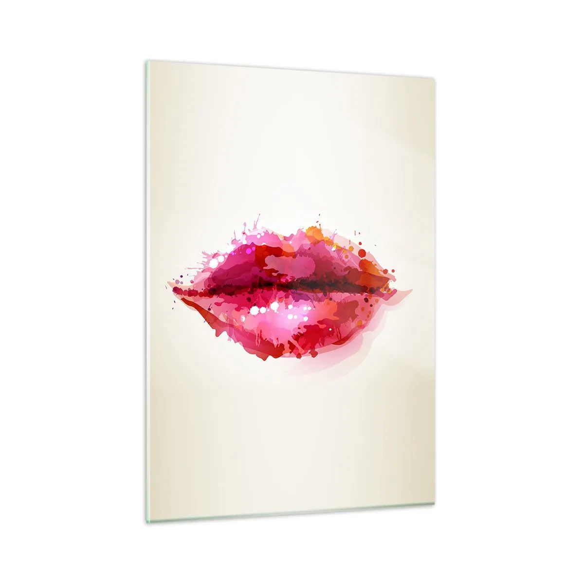 Obraz na szkle - Abstrakcyjne usta w żywych kolorach - 50x70cm - Czerwieńszy odcień czerwieni - Nowoczesna dekoracja ścienna do salonu, kuchni i sypialni ARTTOR