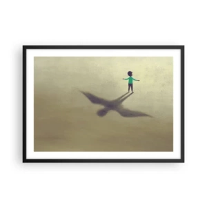 Plakat w czarnej ramie - Symboliczna postać dziecka z cieniem ptaka na tle w ciepłych odcieniach - 70x50cm - Bohater przyszłości - Nowoczesna dekoracja ścienna do salonu i sypialni ARTTOR