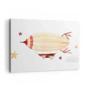 Obraz na płótnie - Ręcznie malowany sterowiec na tle gwiazd - 100x70cm - Powietrzny statek - Nowoczesna dekoracja ścienna do salonu, kuchni i sypialni ARTTOR