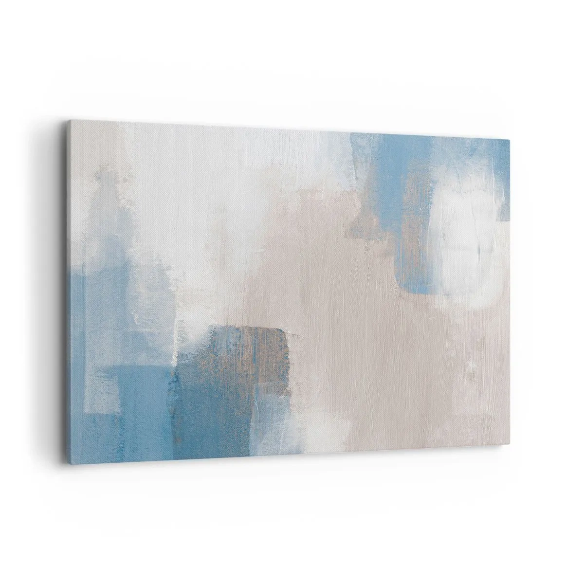 Obraz na płótnie - Abstrakcyjne kształty w odcieniach błękitu i beżu - 120x80cm - Abstrakcja różowa za zasłoną błękitu - Nowoczesna dekoracja ścienna do salonu, kuchni i sypialni ARTTOR