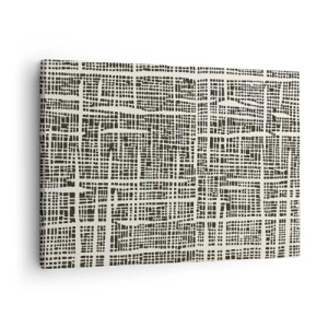 Obraz na płótnie - Geometryczny wzór przypominający siatkę na jasnym tle - 70x50cm - Kompozycja utkana - Nowoczesna dekoracja ścienna do salonu i sypialni ARTTOR