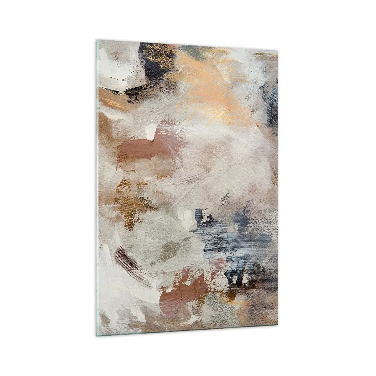 Obraz na szkle - Abstrakcyjne plamy w stonowanych odcieniach beżu i złota - 70x100cm - Abstrakcja zamglona - Nowoczesna dekoracja ścienna do salonu i sypialni ARTTOR