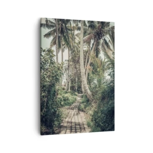 Obraz na płótnie - Ścieżka w tropikalnym lesie otoczona palmami - 50x70cm - Palmowa aleja - Nowoczesna dekoracja ścienna do salonu, kuchni i sypialni ARTTOR