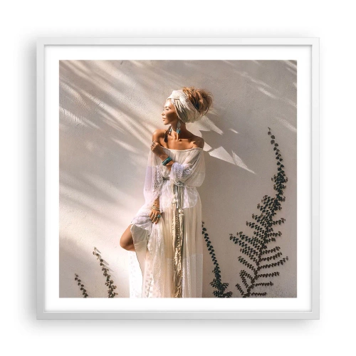 Plakat w białej ramie - Słońce i dziewczyna - 60x60 cm