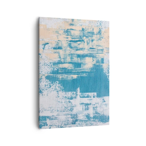 Obraz na płótnie - Abstrakcyjna kompozycja w odcieniach błękitu, beżu i bieli - 50x70cm - Przez lodowy sopel - Nowoczesna dekoracja ścienna do salonu, kuchni i sypialni ARTTOR
