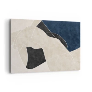 Obraz na płótnie - Geometryczna abstrakcja w odcieniach beżu i granatu - 120x80cm - Kompozycja abstrakcyjna – kontrast barw - Nowoczesna dekoracja ścienna do salonu, kuchni i sypialni ARTTOR