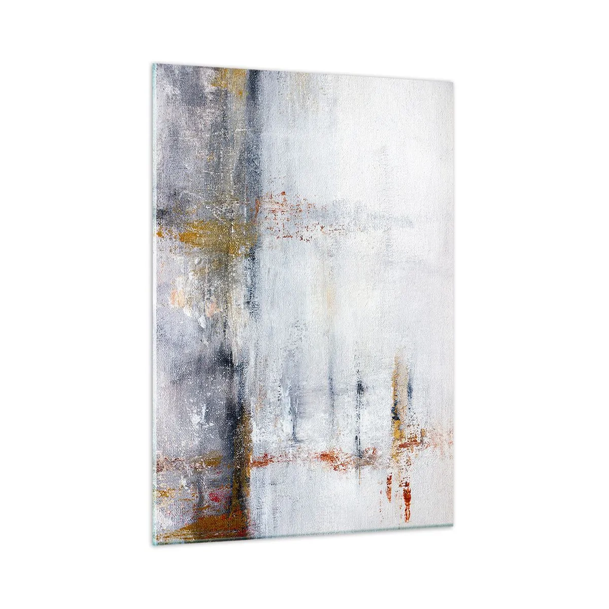 Obraz na szkle - Abstrakcyjny obraz przedstawiający subtelne połączenie szarości, bieli i złota - 50x70cm - Za powietrza zasłoną - Nowoczesna dekoracja ścienna do salonu, kuchni i sypialni ARTTOR