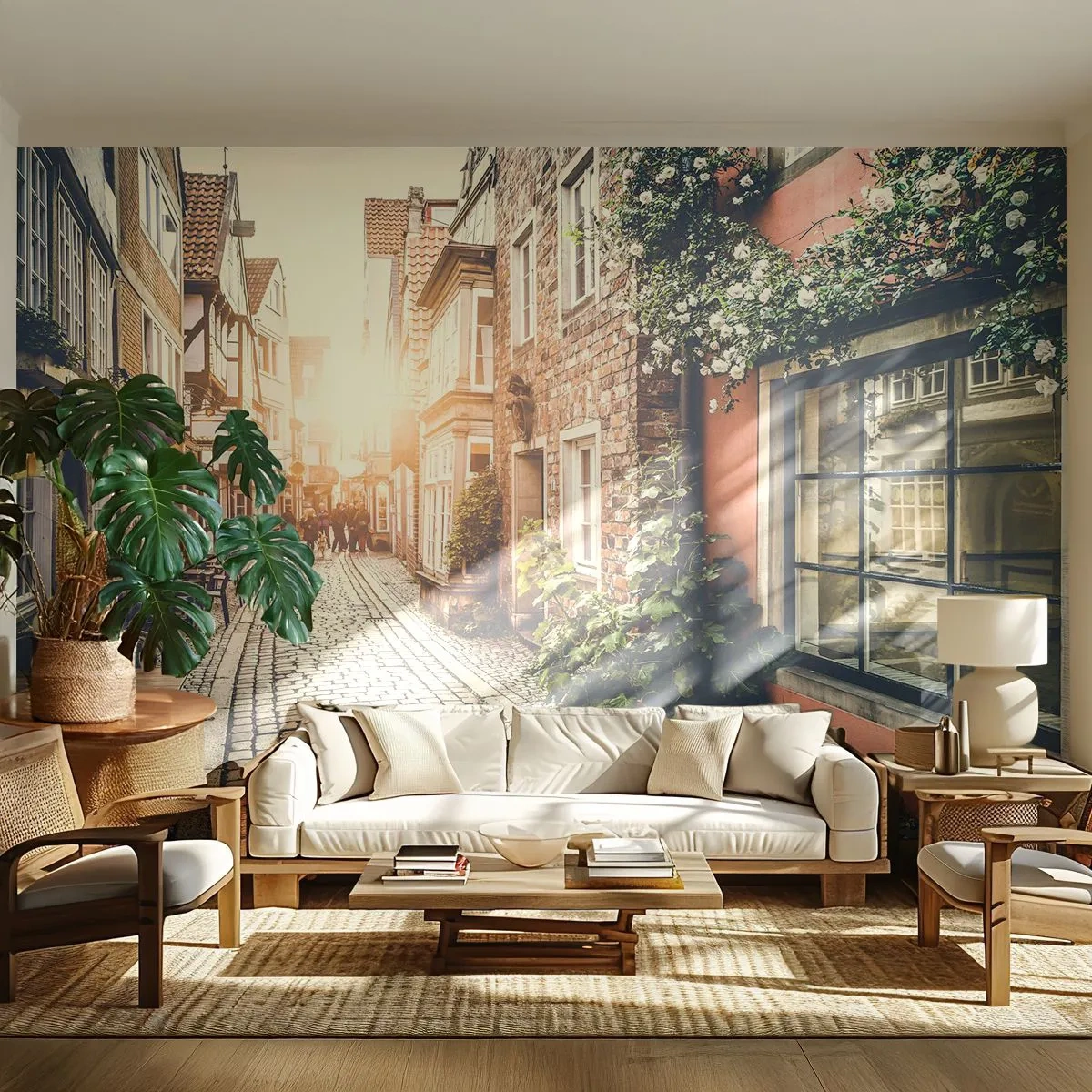 Fototapeta Premium Sand - Różany zaułek w różowym blasku - Miasto, Holandia, Architektura - 350x256 cm