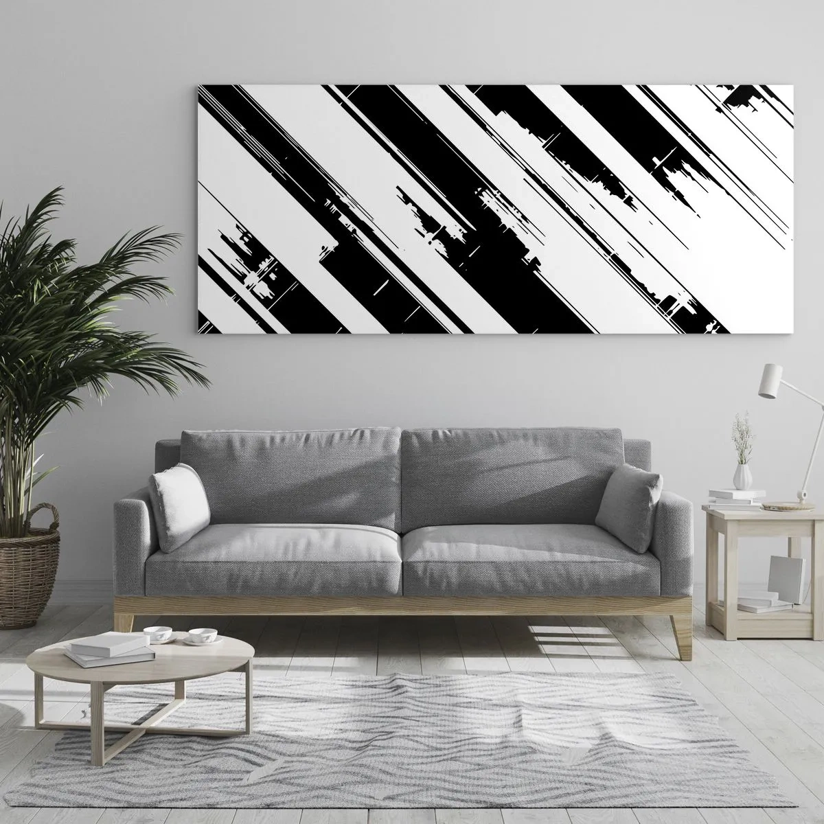 Obraz na szkle - Czarno-białe linie i geometryczne wzory w nowoczesnym stylu - 140x50cm - Kompozycja intensywna i dynamiczna - Nowoczesna dekoracja ścienna do salonu i sypialni ARTTOR