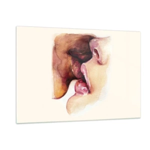 Obraz na szkle - Artystyczny akwarelowy pocałunek dwóch twarzy na jasnym tle - 120x80cm - Jak noc i dzień, ziemia i niebo - Nowoczesna dekoracja ścienna do salonu, kuchni i sypialni ARTTOR