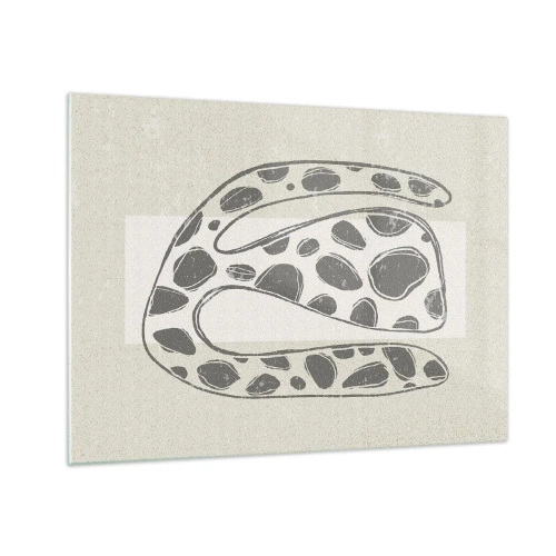 Obraz na szkle - Fantazyjna organiczna forma w odcieniach szarości na beżu - 70x50cm - Przedziwne stworzenie - Nowoczesna dekoracja ścienna do salonu i sypialni ARTTOR