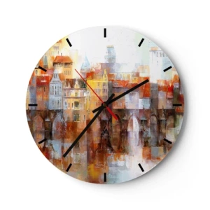 Zegar ścienny - Malownicze miasto z mostem i odbiciem w wodzie - 30x30cm - Pod mostem też pięknie - Nowoczesna dekoracja ścienna do salonu, kuchni i sypialni ARTTOR