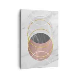 Obraz na płótnie - Abstrakcyjne okręgi w odcieniach złota, szarości i różu - 50x70cm - Muzyka sfer - Nowoczesna dekoracja ścienna do salonu, kuchni i sypialni ARTTOR