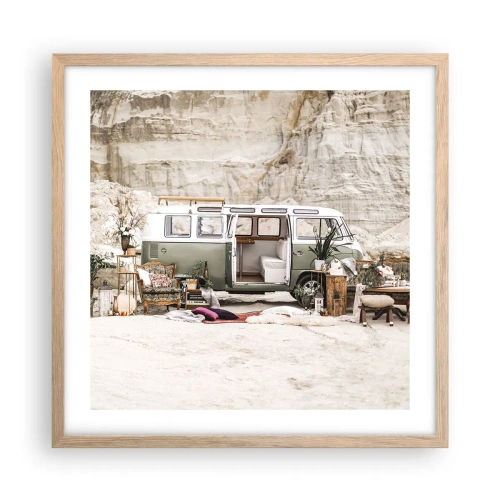 Plakat w ramie jasny dąb - Podróż czas zacząć - 50x50 cm