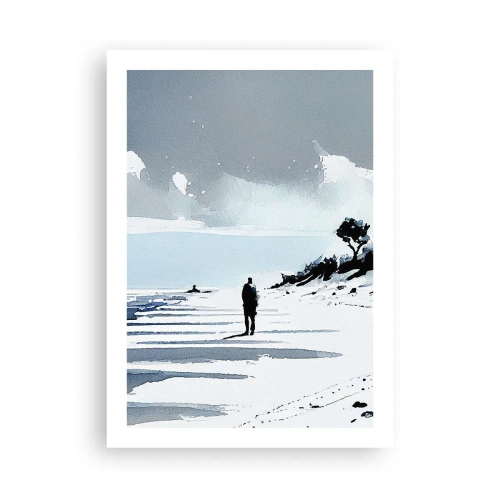 Plakat - Samotna postać na plaży w akwarelowej tonacji - 50x70cm - Sam na sam - Nowoczesna dekoracja ścienna do salonu, kuchni i sypialni ARTTOR