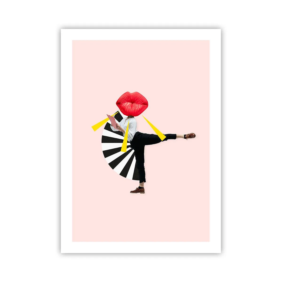 Plakat - Surrealistyczna kompozycja z ustami i geometrycznymi elementami na różowym tle - 50x70cm - Surrealistyczny pop-art - Nowoczesna dekoracja ścienna do salonu, kuchni i sypialni ARTTOR