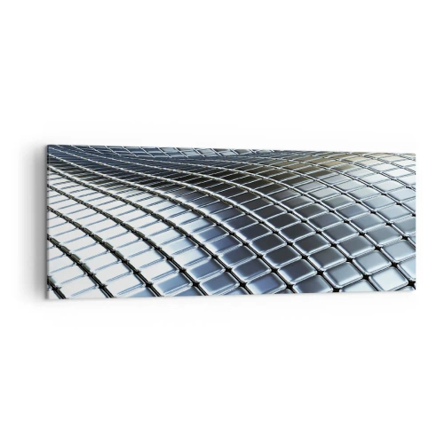 Obraz na płótnie - Nowoczesna struktura z metalicznych kwadratów - 140x50cm - Metaliczna srebrna fala - Nowoczesna dekoracja ścienna do salonu i sypialni ARTTOR