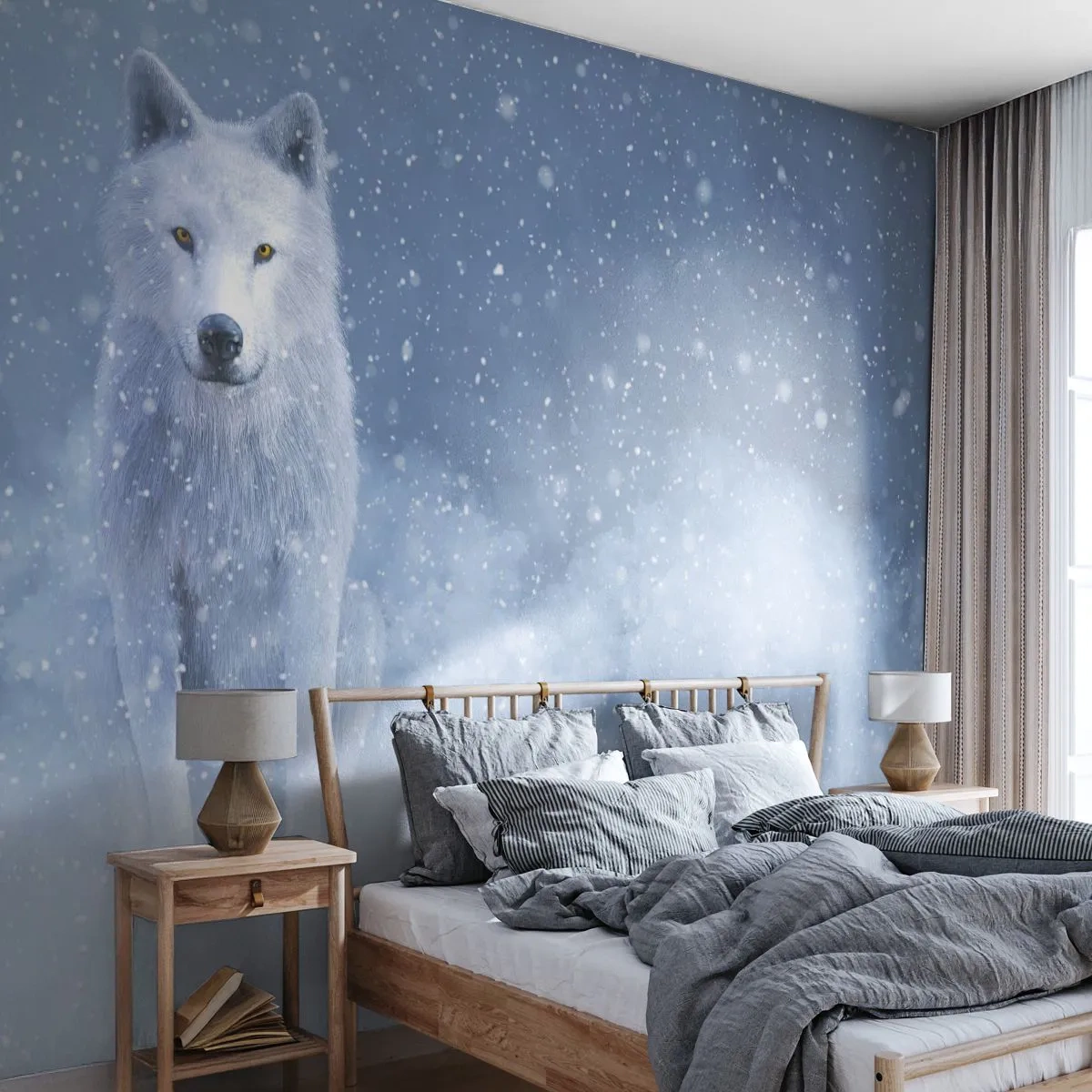 Fototapeta Samoprzylepna Deluxe Sticker - W zimowym duchu - Biały Wilk, Zwierzęta, Zima - 250x175 cm