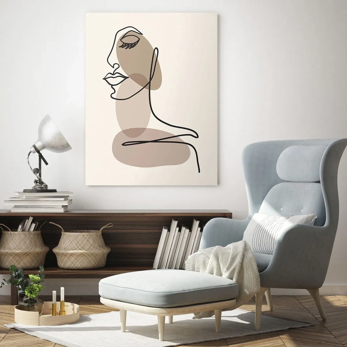 Obraz na szkle - Minimalistyczny kobiecy portret wykonany linią ciągłą - 50x70cm - Pewna linia piękna - Nowoczesna dekoracja ścienna do salonu, kuchni i sypialni ARTTOR