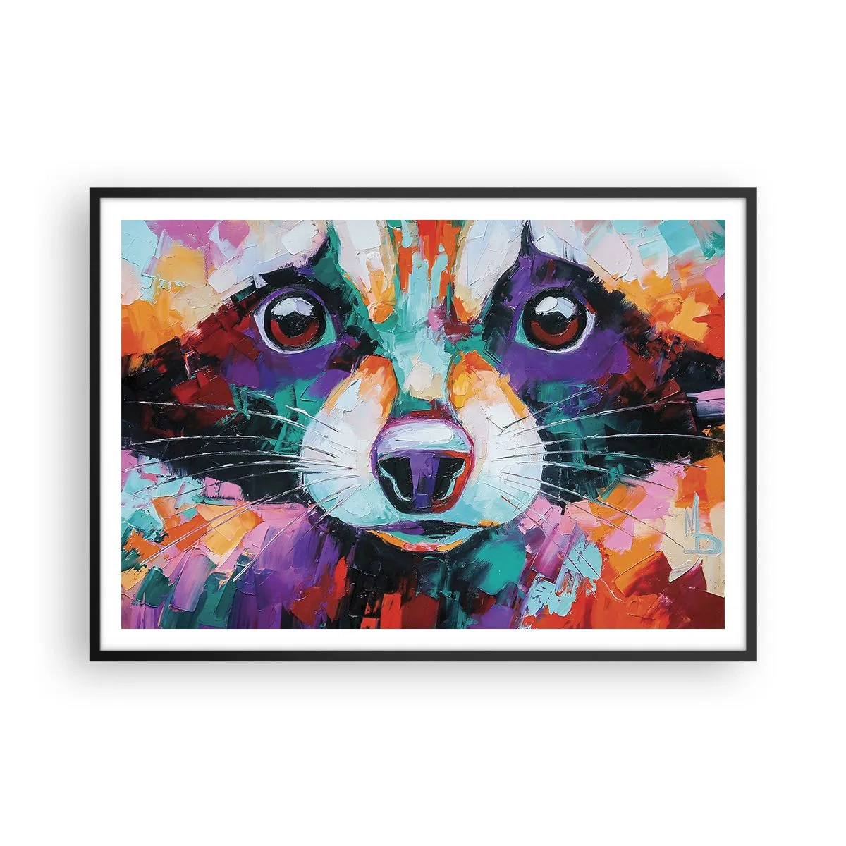 Plakat w czarnej ramie - Kolorowy portret szopa w stylu malarstwa ekspresyjnego - 100x70cm - Tylko dobre emocje - Nowoczesna dekoracja ścienna do salonu i sypialni ARTTOR