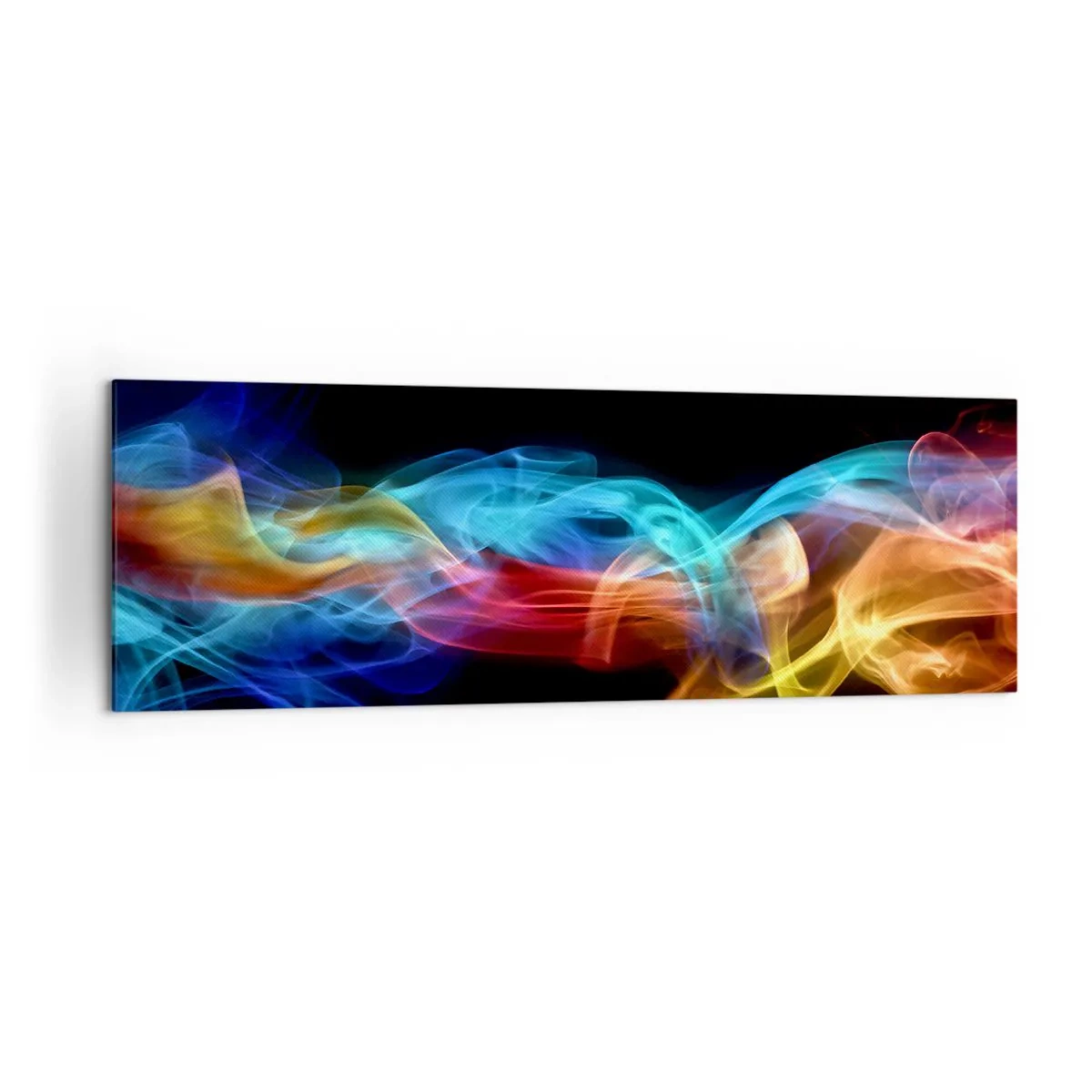 Obraz na płótnie - Kolorowy dym na czarnym tle - 160x50cm - Tęczowy taniec mgieł - Nowoczesna dekoracja ścienna do salonu i sypialni ARTTOR