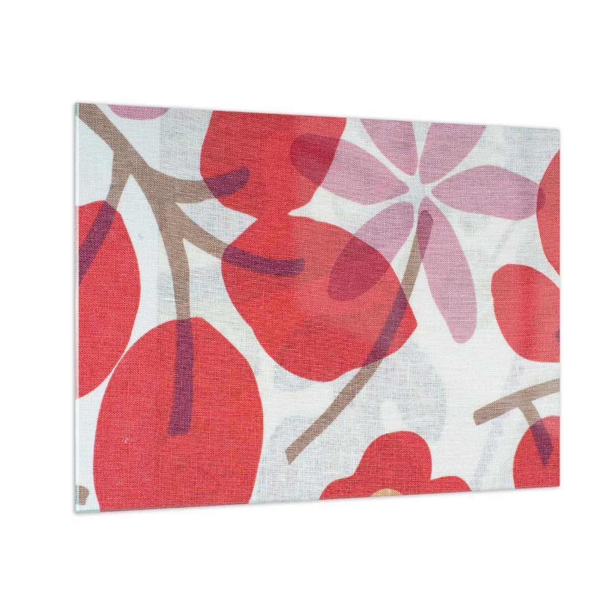 Obraz na szkle - Różowe i czerwone liście oraz kwiaty na jasnym tle - 70x50cm - Kompozycja kwiatowa w różu - Nowoczesna dekoracja ścienna do salonu i sypialni ARTTOR