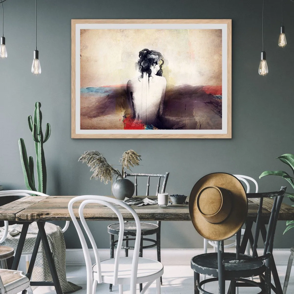 Plakat w ramie jasny dąb - Łagodne linie, owalne kształty - 40x30 cm