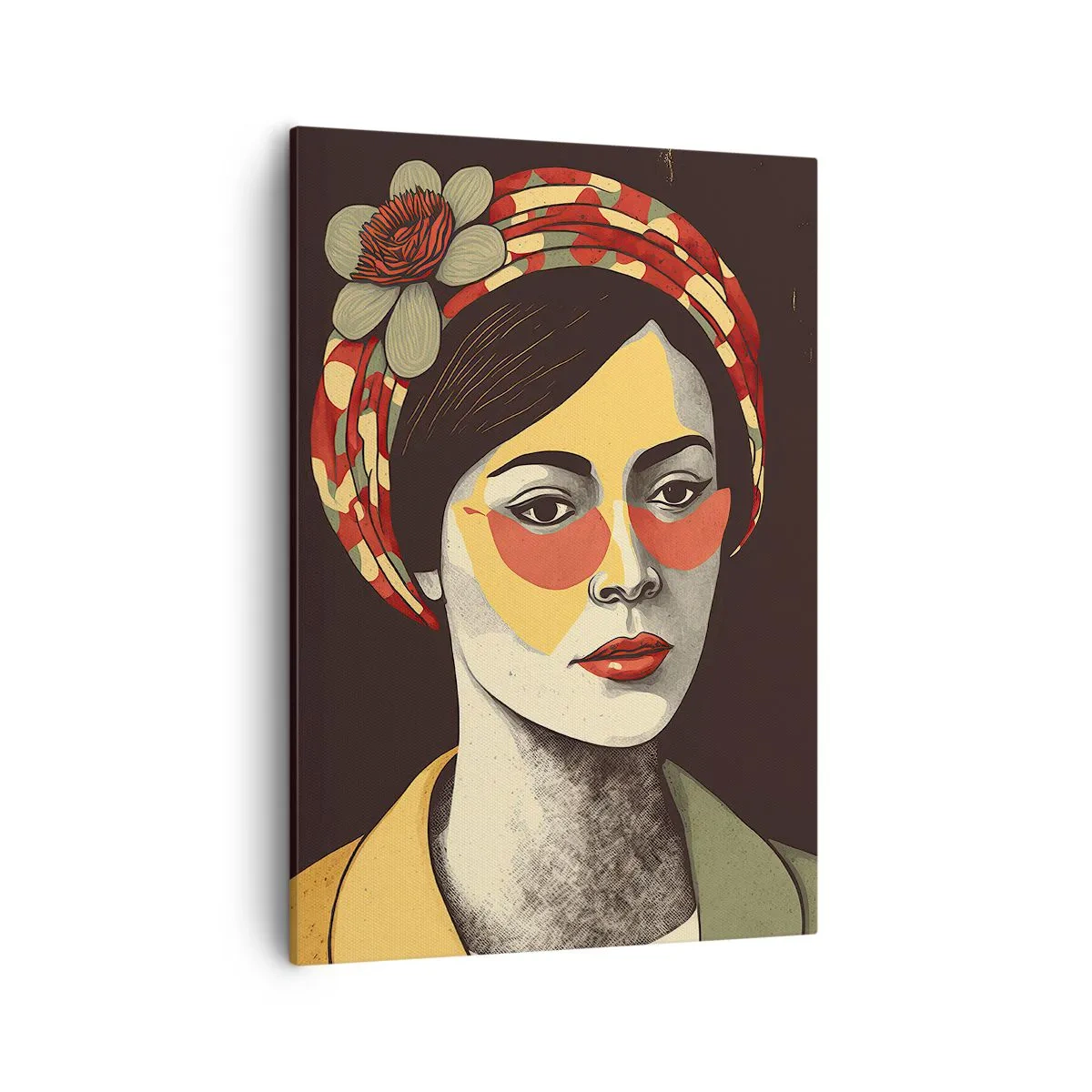 Obraz na płótnie - Koralowa dama - Portret kobiety w stylu retro z kolorową chustą i okularami - 50x70cm