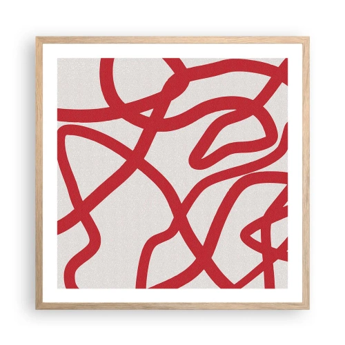 Plakat w ramie jasny dąb - Czerwono na białym - 60x60 cm