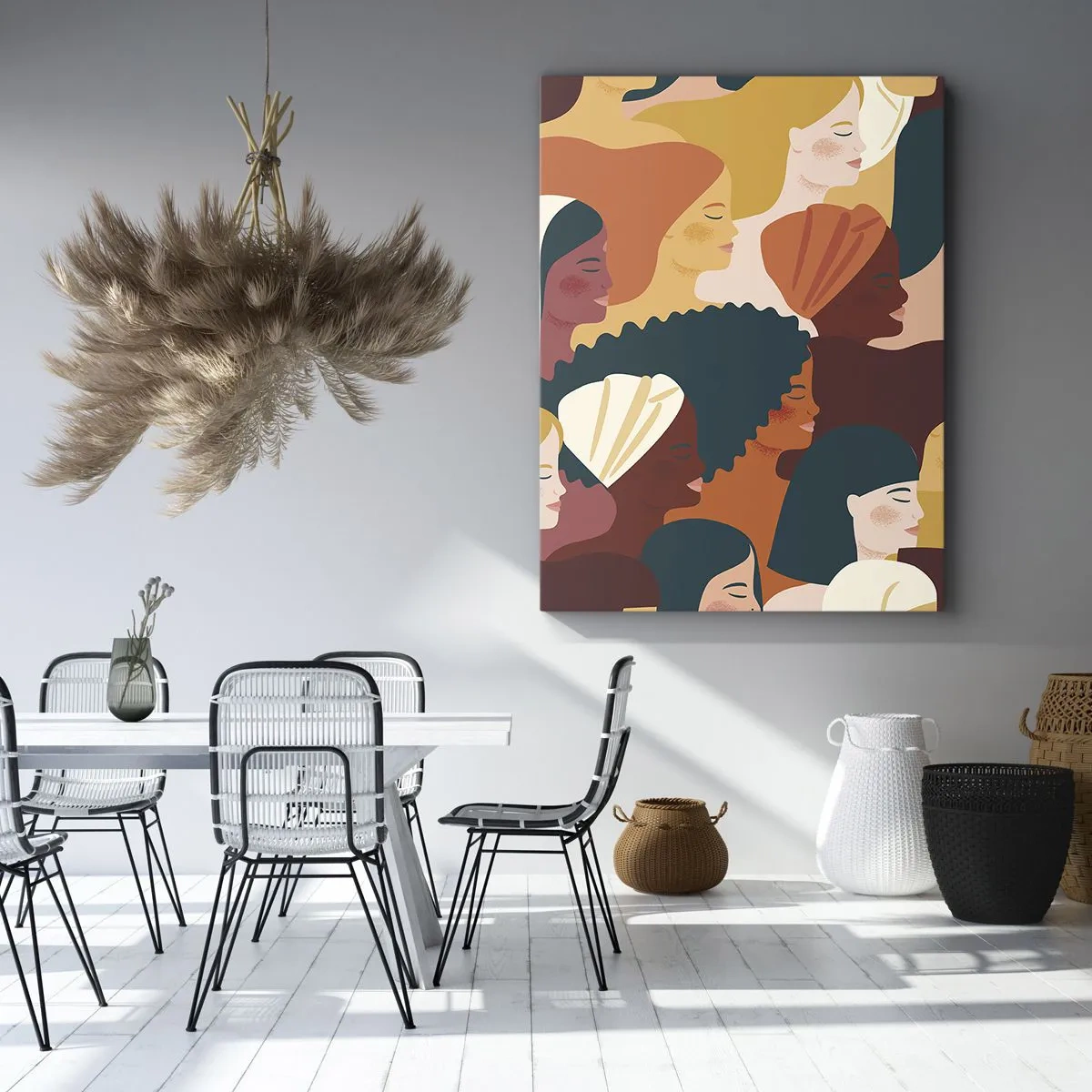 Obraz na płótnie - Kolorowa ilustracja przedstawiająca różnorodne sylwetki kobiet - 50x70cm - Tylko kobiecość - Nowoczesna dekoracja ścienna do salonu, kuchni i sypialni ARTTOR