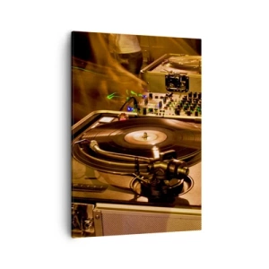 Obraz na płótnie - Gramofon DJ-a z winylem w klubowym klimacie - 50x70cm - Czujesz tę moc? - Nowoczesna dekoracja ścienna do salonu, kuchni i sypialni ARTTOR