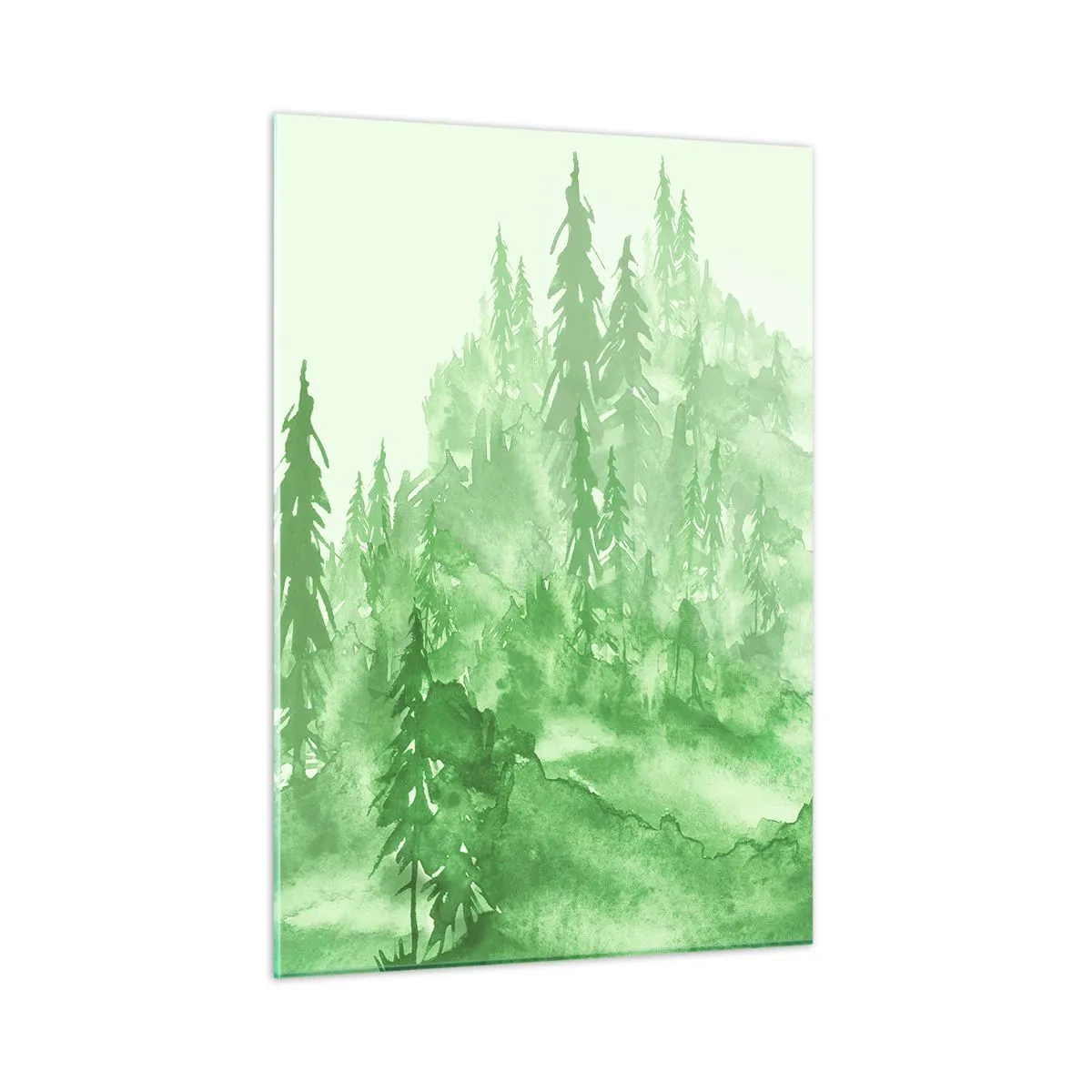 Obraz na szkle - Zielony las w akwarelowym stylu - 50x70cm - Rozmyty zieloną mgłą - Nowoczesna dekoracja ścienna do salonu, kuchni i sypialni ARTTOR