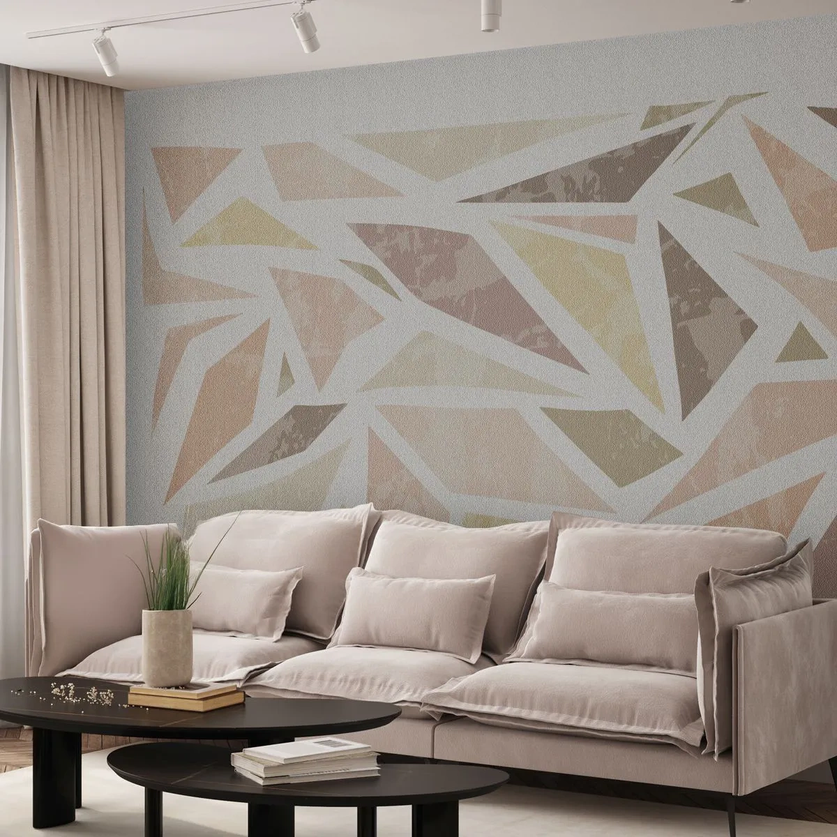 Fototapeta Premium Sand - Geometryczna mozaika w pastelowych odcieniach - 100x70cm - Kompozycja witrażowa - Nowoczesna dekoracja ścienna do salonu, kuchni i sypialni ARTTOR