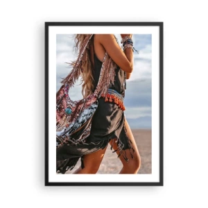 Plakat w czarnej ramie - Stylizacja boho na tle pustynnego krajobrazu - 50x70cm - Dziewczyna szamana - Nowoczesna dekoracja ścienna do salonu i sypialni ARTTOR