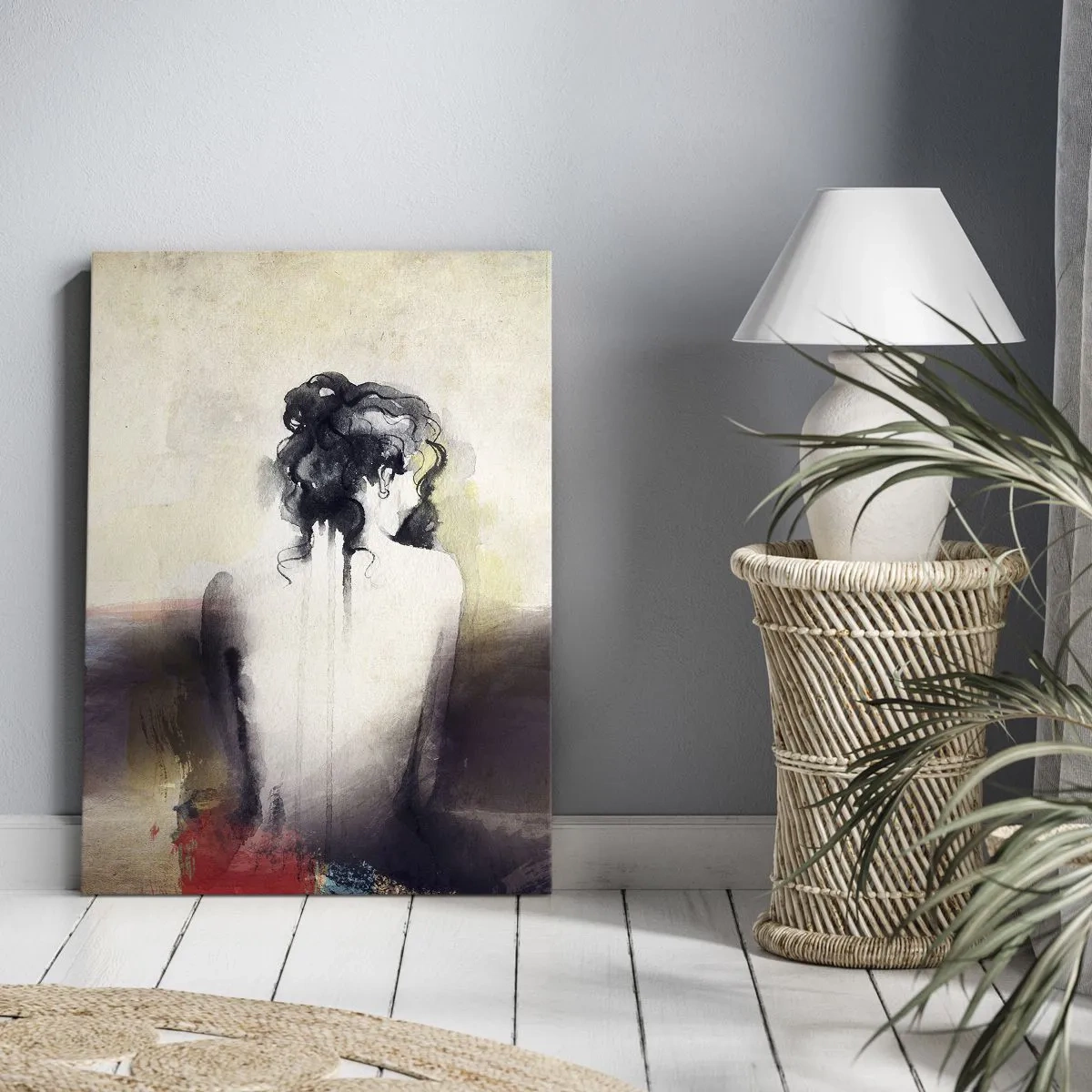 Obraz na płótnie - Subtelny portret kobiety w akwarelowym stylu - 50x70cm - Łagodne linie, owalne kształty - Nowoczesna dekoracja ścienna do salonu, kuchni i sypialni ARTTOR