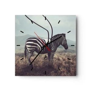 Zegar ścienny - Surrealistyczna zebra na tle trawiastego krajobrazu - 30x30cm - Uwaga! Usterka - Nowoczesna dekoracja ścienna do salonu i sypialni ARTTOR