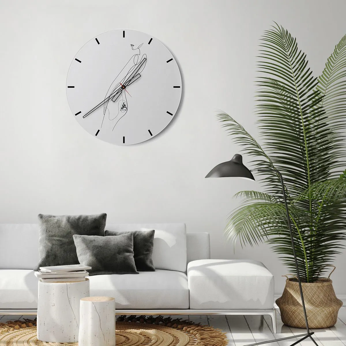 Zegar ścienny - Minimalistyczna linia kobiecej sylwetki na białym tle - 30x30cm - Zaledwie obietnica - Nowoczesna dekoracja ścienna do salonu, kuchni i sypialni ARTTOR